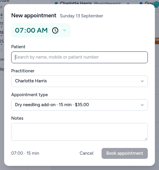 The New appointment panel
