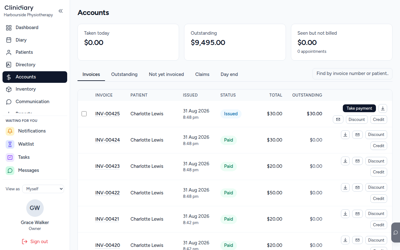 The Accounts screen
