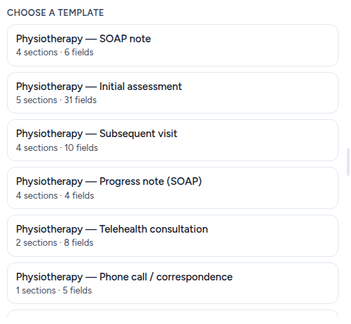 The template list